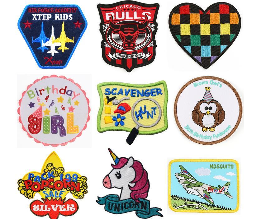 Wholesale Felt Background Embroidered/Embroidery Badge/Patch with Stick on Back for Clothes/Shoes/Bags