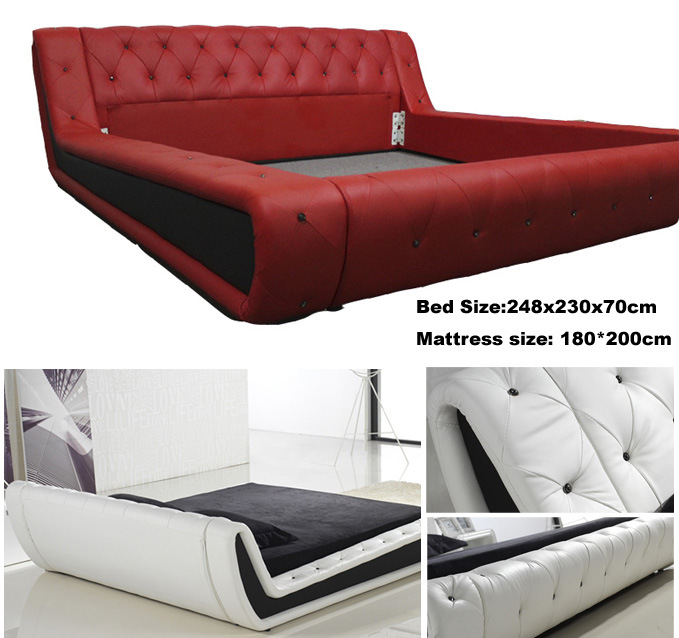 Hot-Selling European Modern White Genuine Leather Bed for Home (HC326)