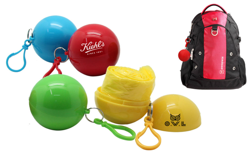 PE Disposable Raincoat Ball with Keyring