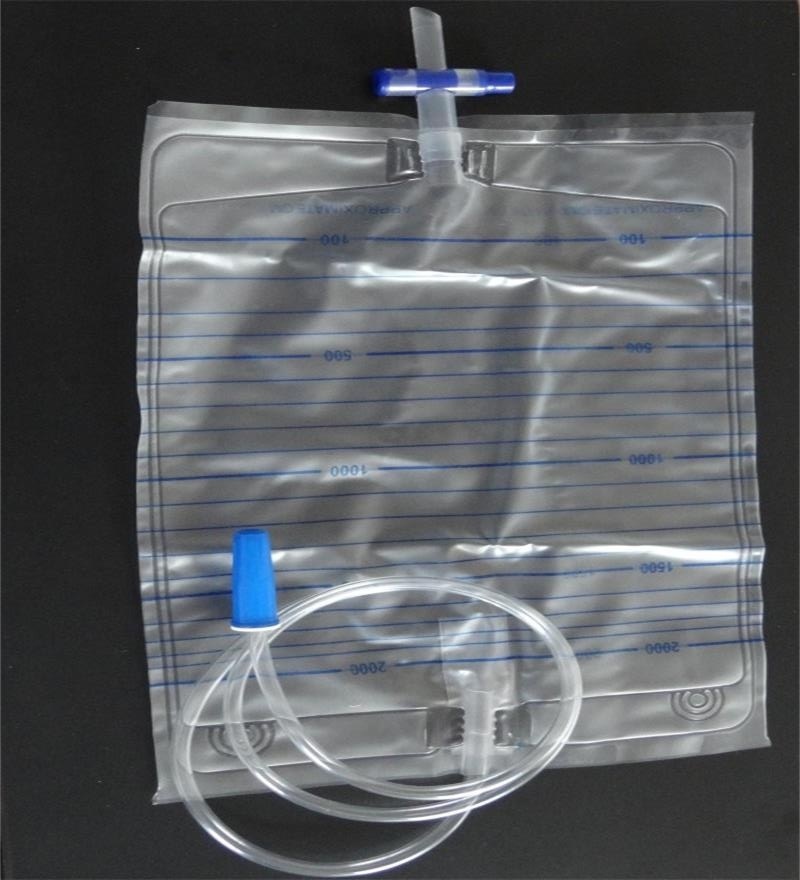 Urine Bag with Outlet 2000ml T Valve Cross Push Pull