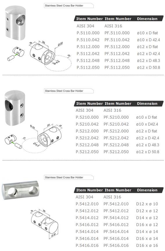 Glass Railing / Cross Bar Holder / Stainless Steel Balustrade Fitting