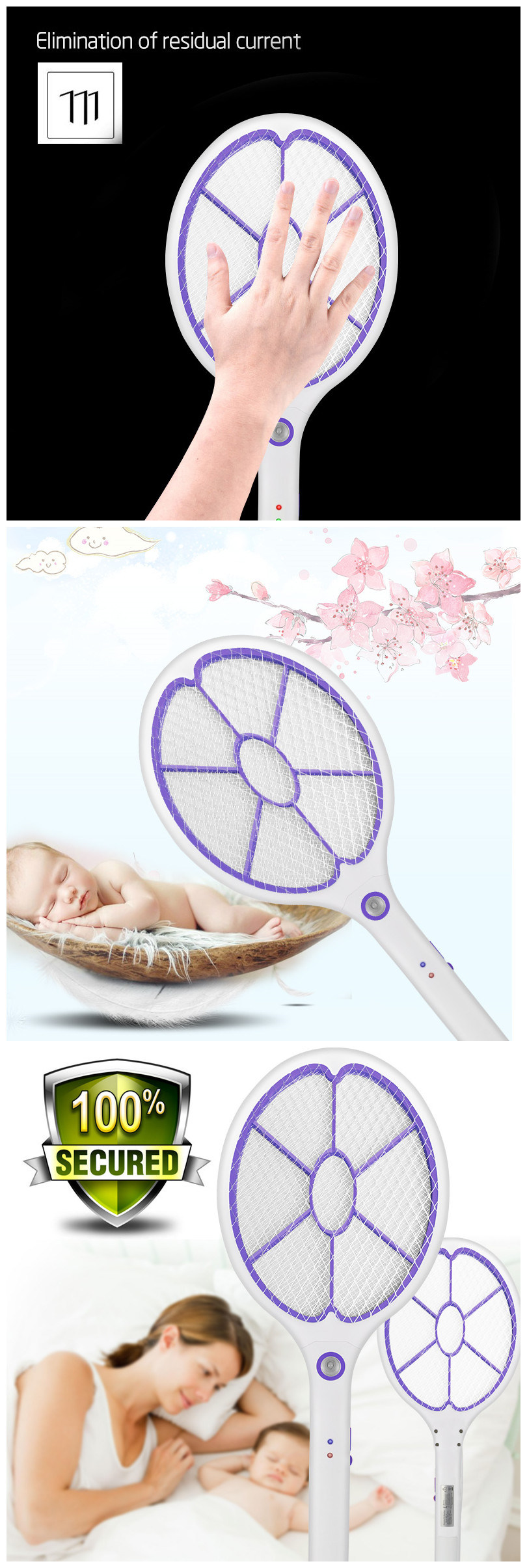 USB Rechargeable Fly Swatter with LED
