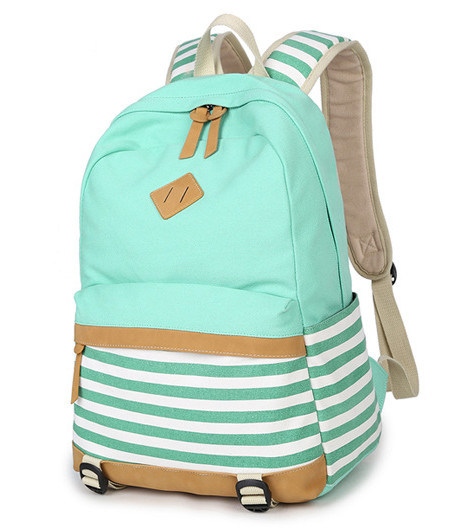 Candy Colors New Style Canvas Double Shoulder Bag Navy Striped Bag Girls' School Bag High School Bag