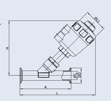 Sanitary Stainless Steel Clamped Pneumatic Angle Seat Valve (DIN-No. RJZ1204)