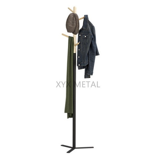 Fashion Modern Style Metal Steel Base Wooden Hanger Hat Coat Rack