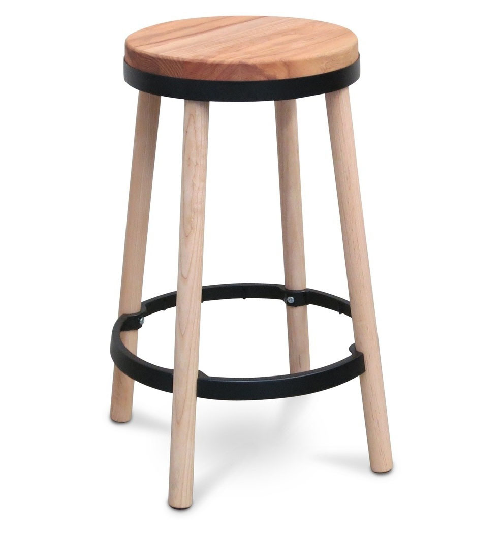 Commercial restaurant Round Wooden Counter Height kitchen Stool with Footrest