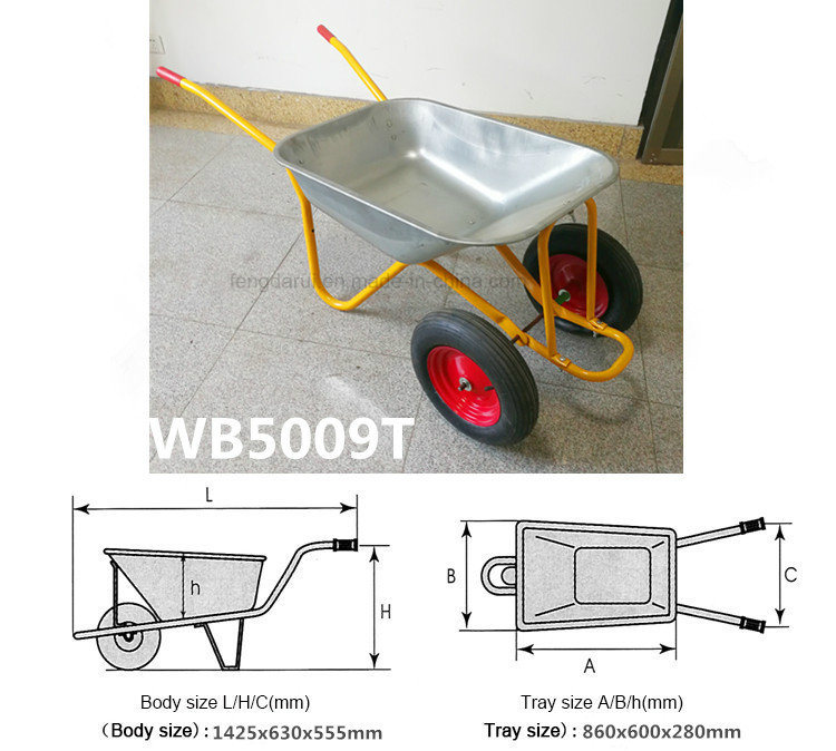 Qingdao Hot Selling Wheel Barrow with Double Wheels Wb5009t