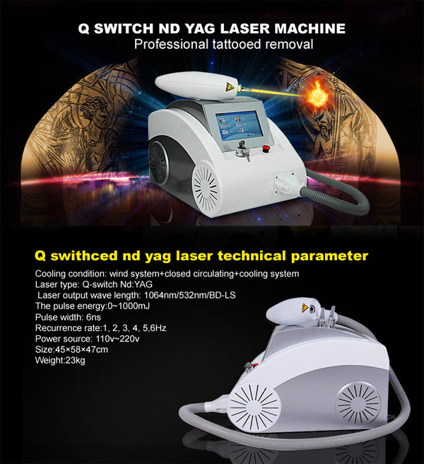 4.3 Inch Touch Screem Q Switch ND YAG Laser Machine with 3 Tips