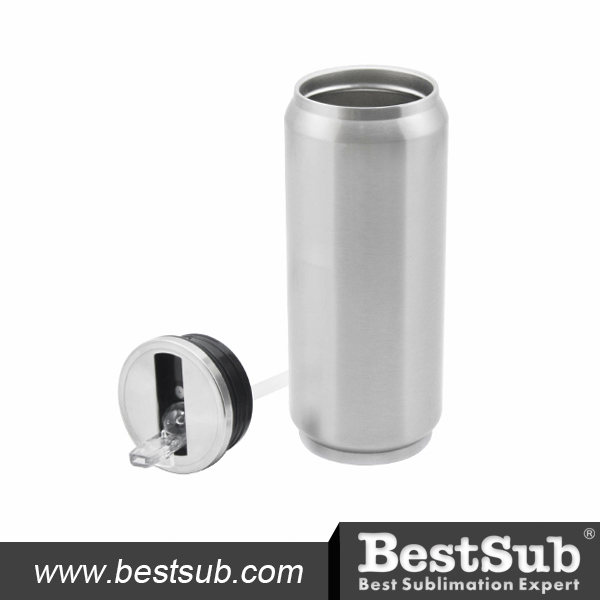 17oz Stainless Steel Coka Can with Straw (Silver) (BCAN17S)