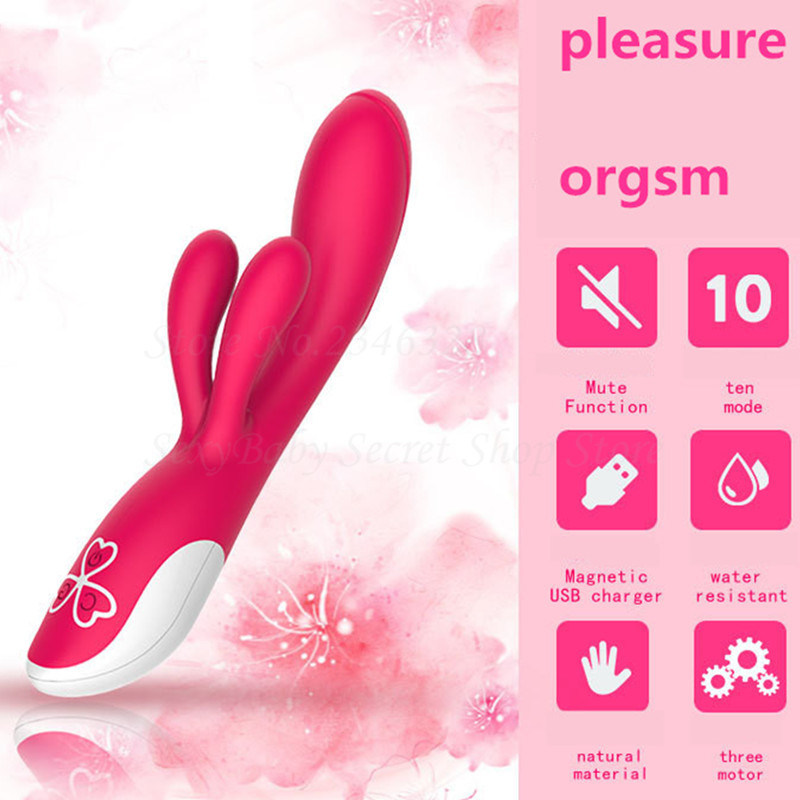 Three Motor USB Rechargeable Rabbit Vibrator G Spot Vibrating Vagina Clit Stimulate Magic Wand Massager Sex Toys for Women