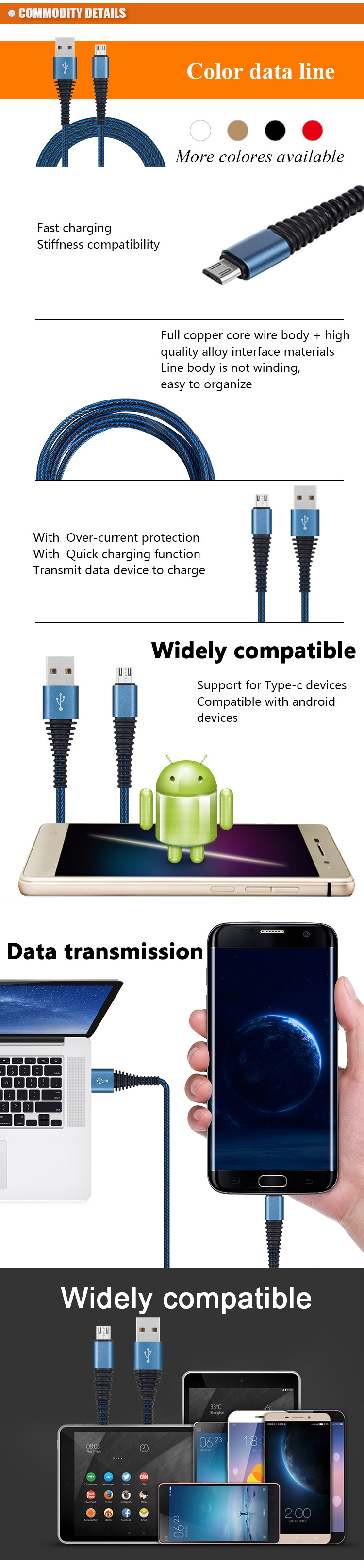 Nylon Lines Braided USB Cable for Android