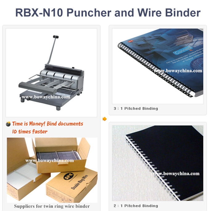 Boway Ad Office Rbx-N10 Note Book Twin Ring Double Wire Hole Punching and Binding Machine