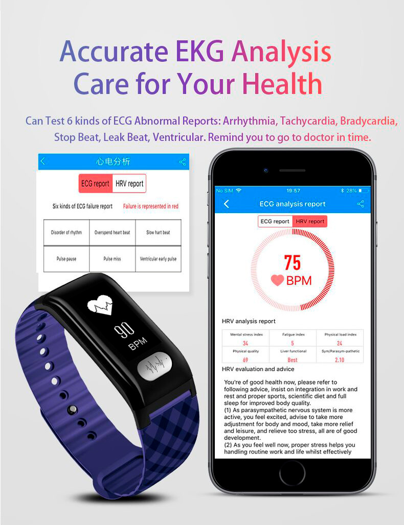 Fitness Tracker with Blood Pressure Heart Rate Monitor / EKG Monitor Helps Detect Cardiac Abnormalities Work as Activity Tracker Watch/ IP67 Waterproof