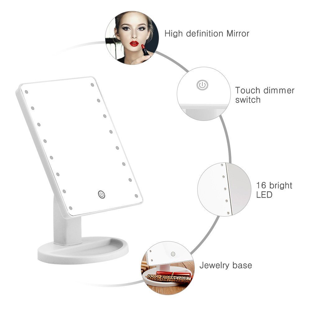 16 LED Makeup Mirror with USB Charging and Touch Screen Cosmetic Mirror USB Charger