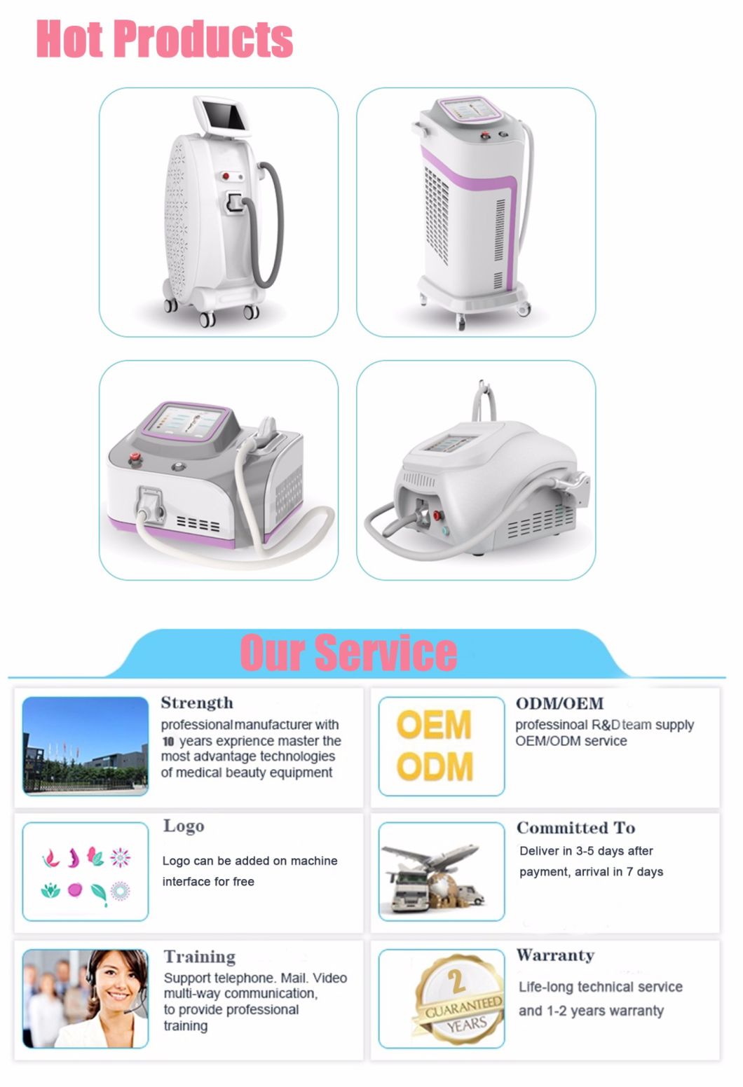 24h Non-Stop Working 808nm Diode Laser Hair Removal Beauty Machine