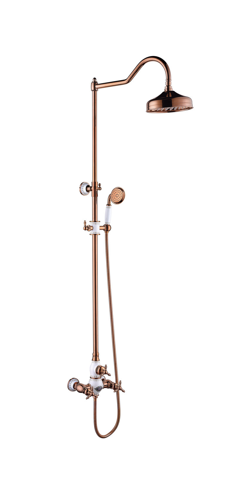 New Design Ceramic Double Handle Zf-603-1 Antique Brass Rain Shower Set