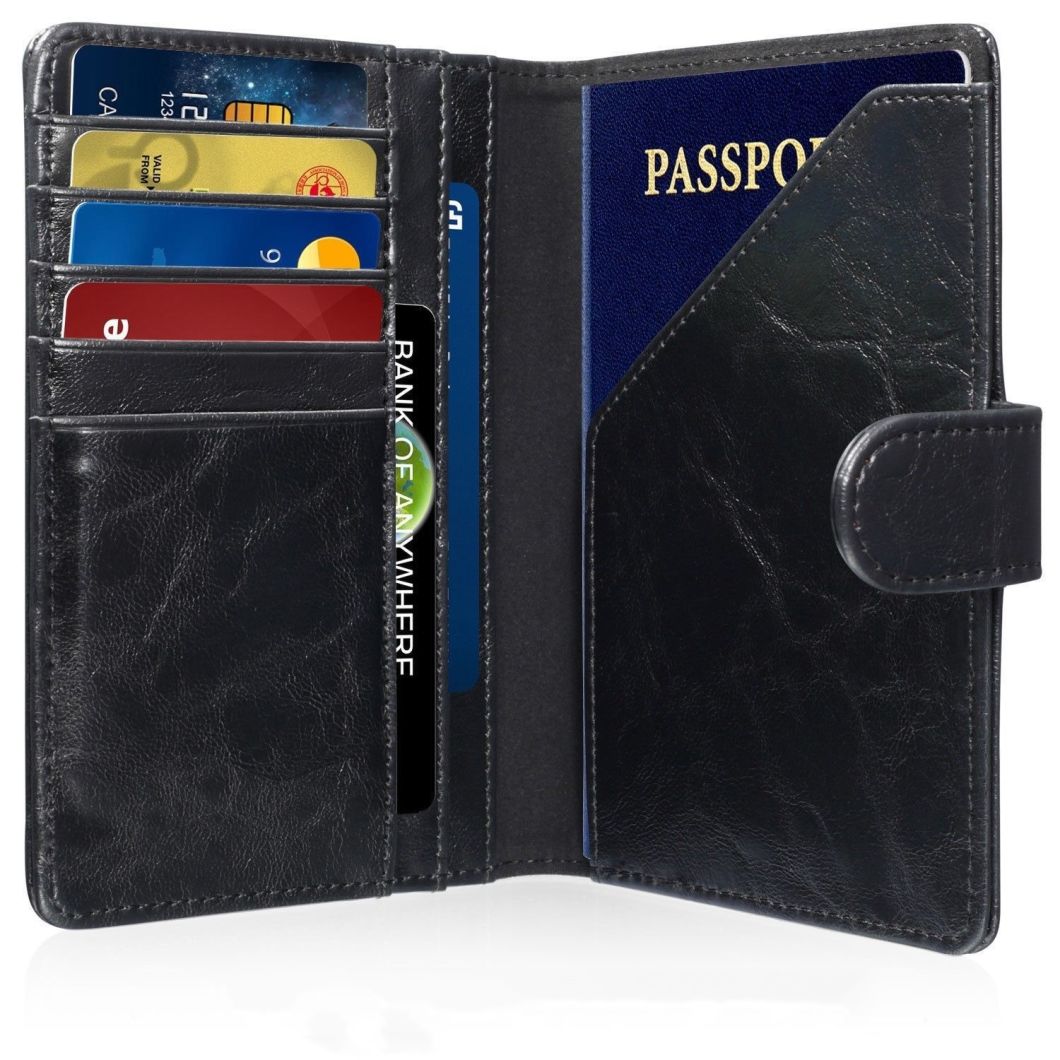 PU Leather Black 2 Fold Custom Wallet RFID Passport Cover