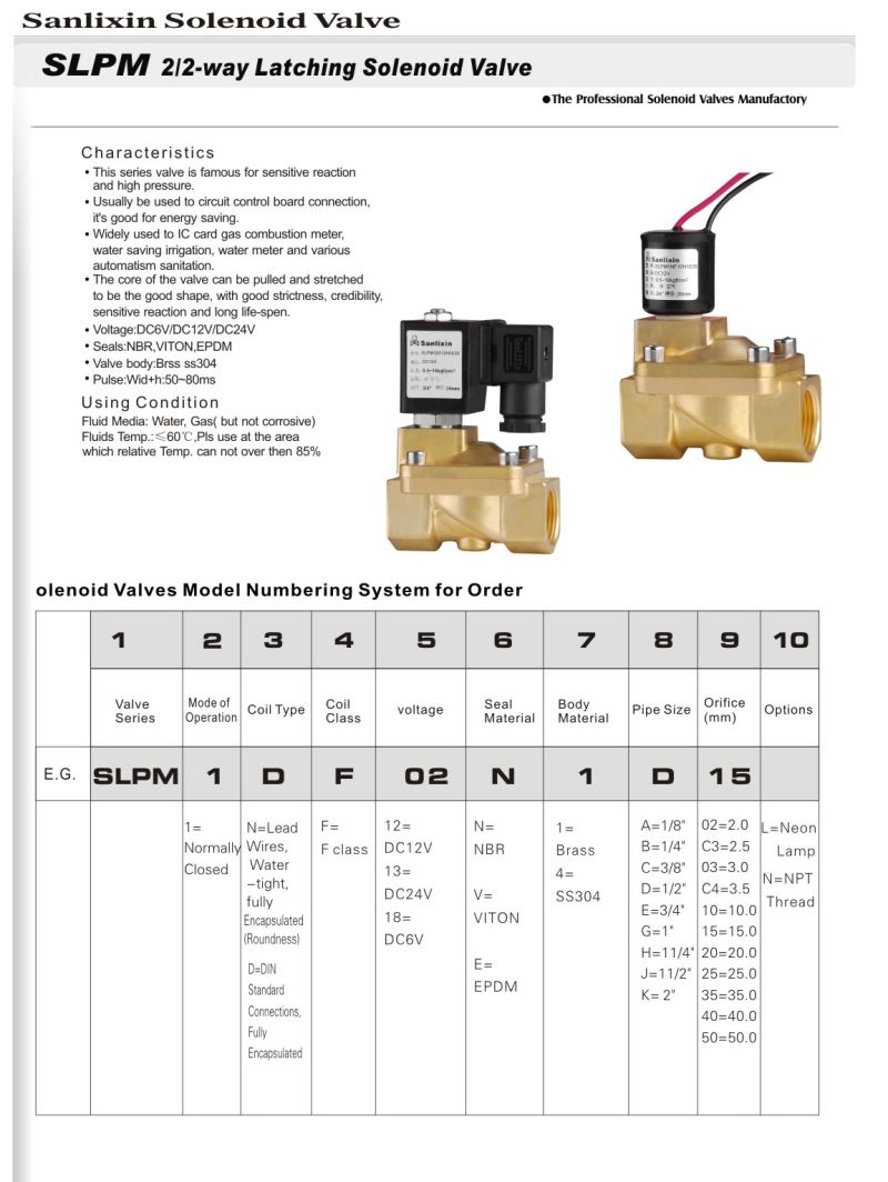 Air Water 2 Way Brass Pilot Solenoid Valve -- Slpm Series Magnetic Pulse (SLPM)