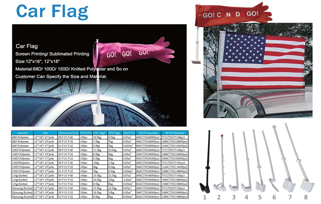 Custom Design National Polyester Car Flag & Flagpole