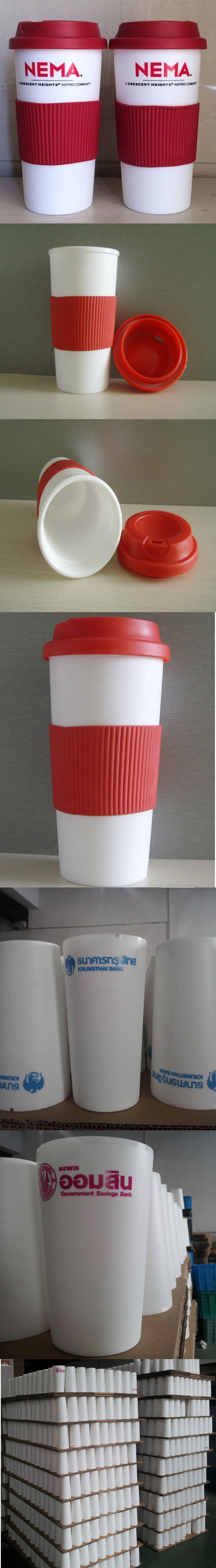 Disposable Plastic Coffee Cup Set, Plastic Coffee Cup with Silicon Lid, Plastic Coffee Cups with Handles