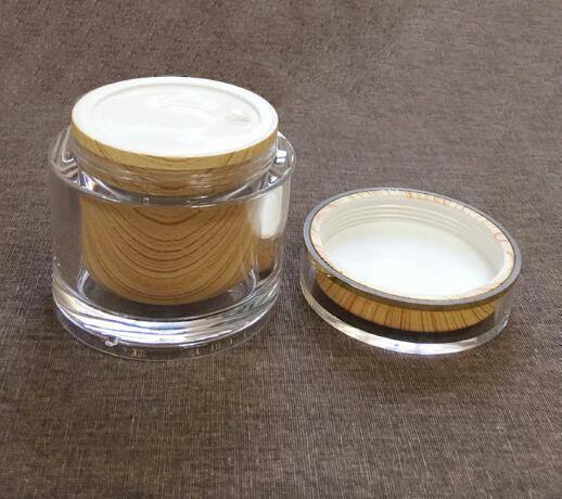 Double Walled Wooden Pattern ABS Jar Cosmetic Clear Acrylic Cream Jar