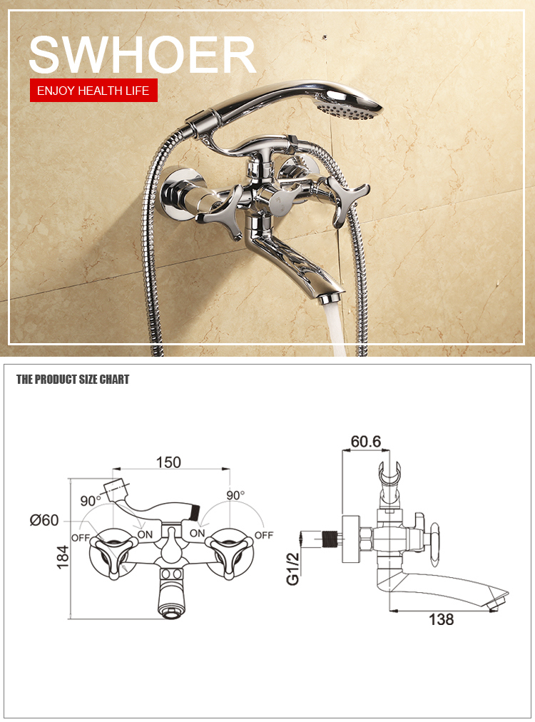 High Qualty Modern Design Double Handle Brass Bathroom Shower Faucet