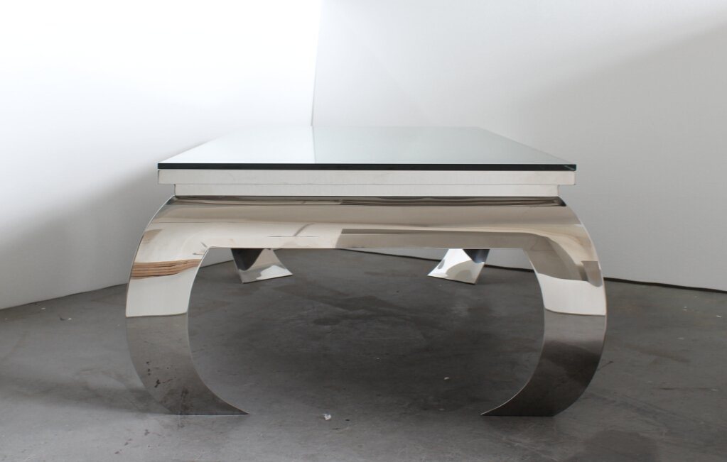 Modern Glam Shiny Stainless Steel Glass Top Coffee Table, Luxury Coffee Table