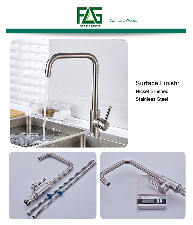 Nickel Brushed 304 Stainless Steel Kitchen Sink Faucet