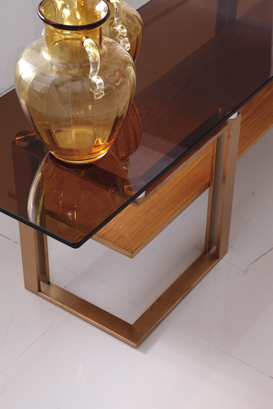 Golden Stainless Steel Coffee Table with Somked Glass Top