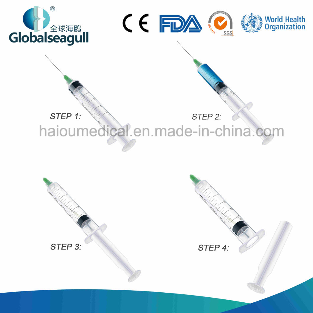 FDA Approved Hypodermic Disposable Needle Retractable Safety Syringe