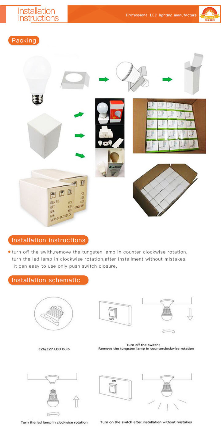 High Efficiency LED Bulb Lighting B22 E27 16W 18W 20W A70 with PC Cover EMC