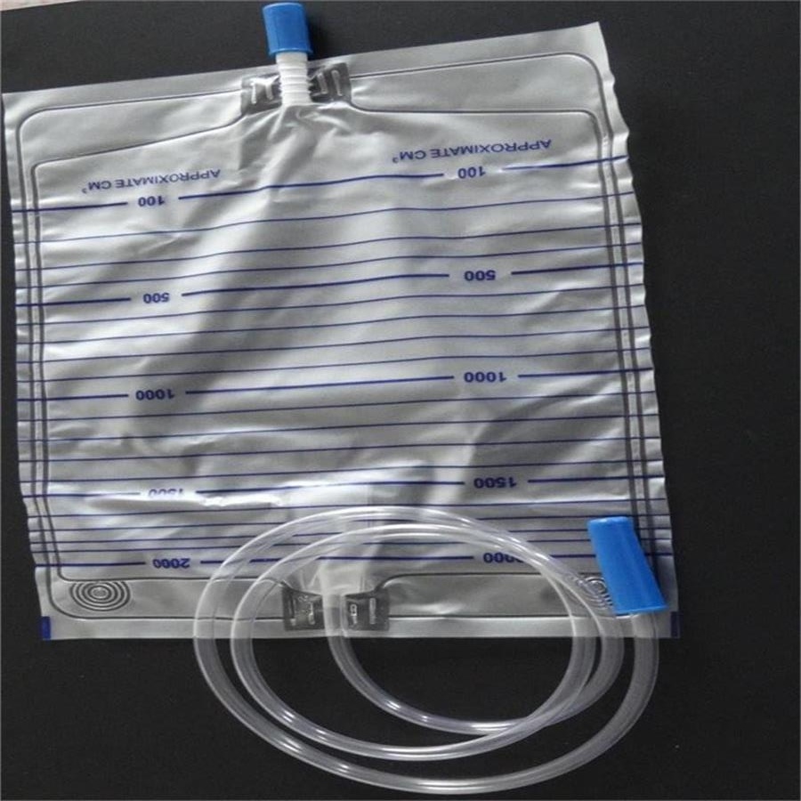 Urine Bag with Outlet 2000ml T Valve Cross Push Pull