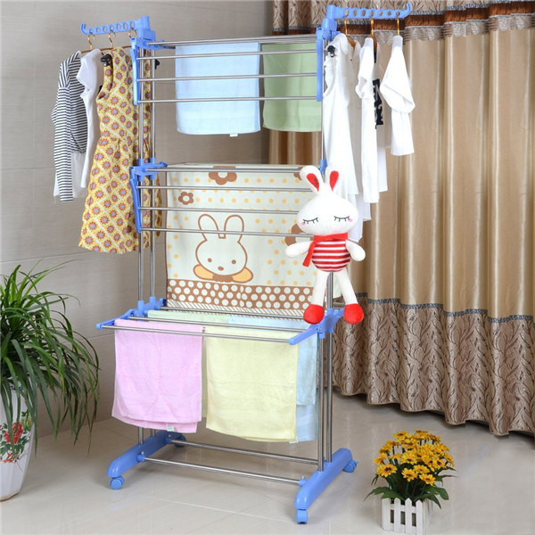 3 Tier Rolling Clothes Drying Rack Clothes Garment Rack Adjustable Laundry Rack with Foldable Wings Shape Indoor/Outdoor Standing Rack (JP-CR300WMS)