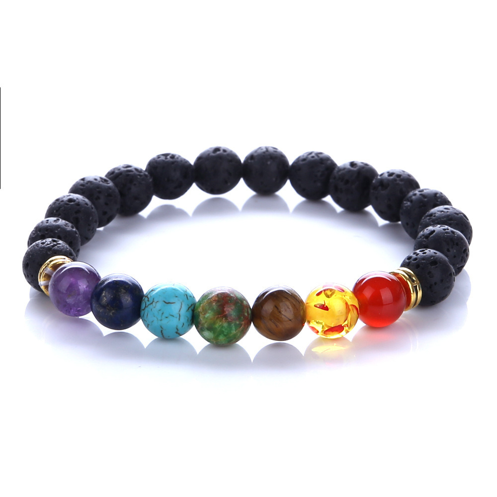 Healing Reiki Gem Stone 7 Chakra Matte Agate Stone Lava Stone Bracelet