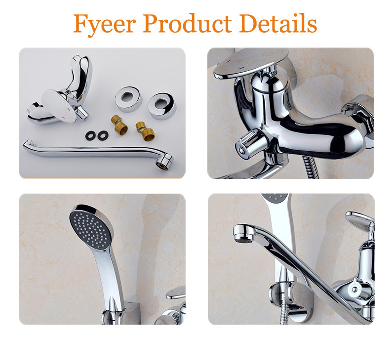 Fyeer Wall Mounted Long Spout Rainfall Bath Shower Mixer