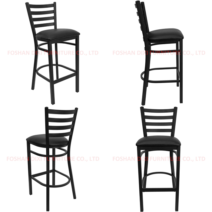 Black Ladder Back Metal Restaurant Barstool with Vinyl Seat