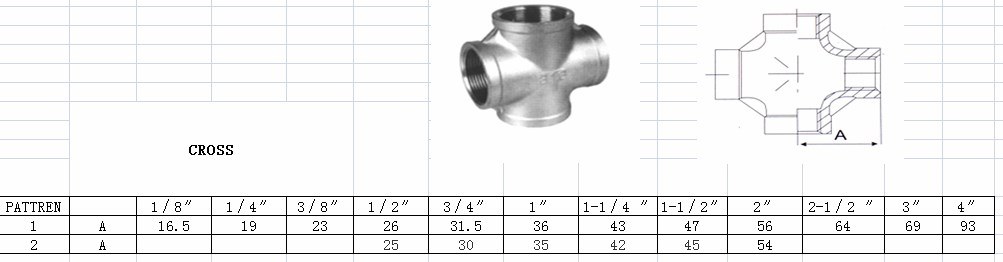 Stainless Steel Pipe Fitting 316 Cross of 3 Inch