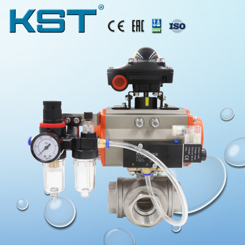 Stainless Steel Pneumatic 3-Way Ball Valve with Accessories