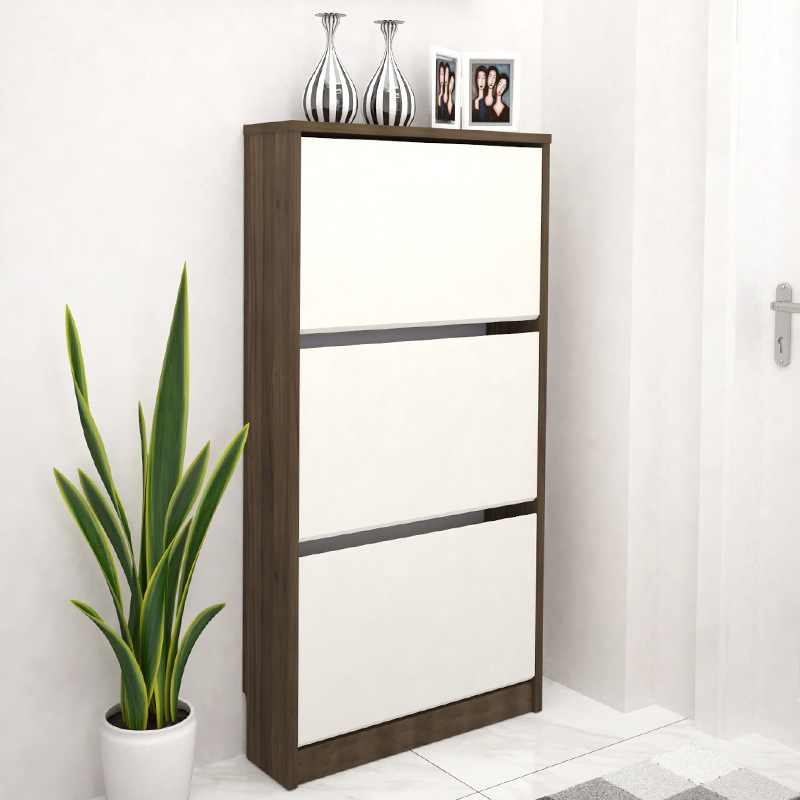 Shoe Display Cabinet, Wood Modern Shoe Rack for Living Room