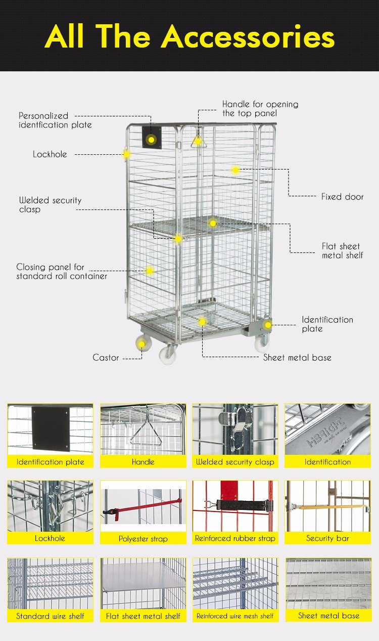 Warehouse Collapsible Security Roll Cage Nestable Roll Container