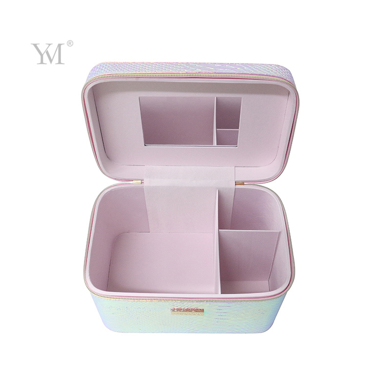 Large Capacity Make up Tool Box, PVC Leather Makeup Box with Mirror
