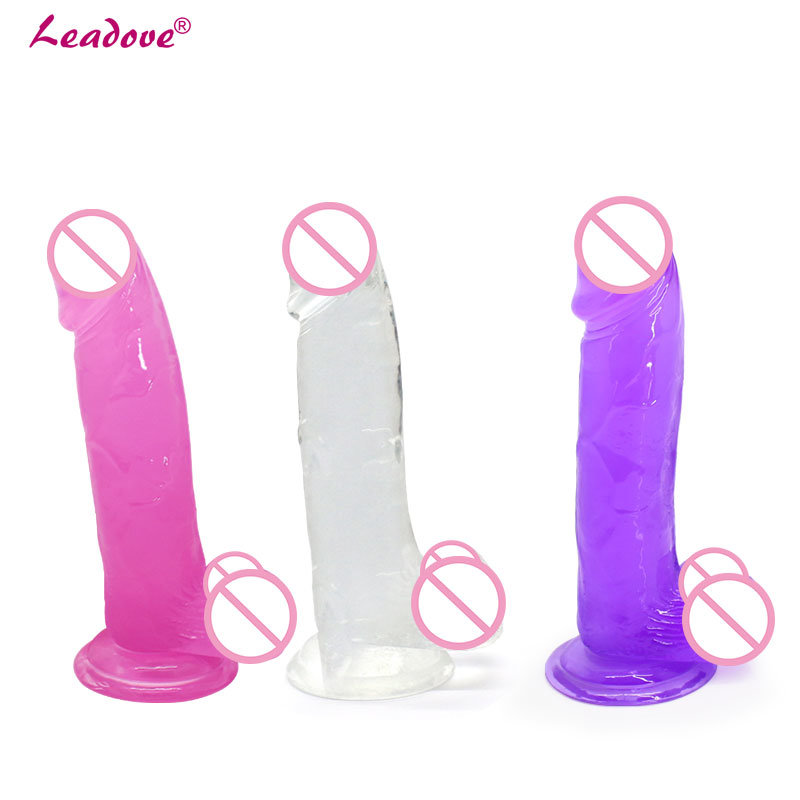 Crystal Dildo Dongs Flexible Penis with Textured Shaft Strong Suction Cup