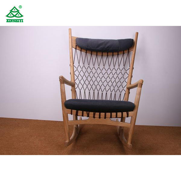 Unique Retro Style Rocking Wooden Lounge Chair with Solid Wood Fabric Cushion