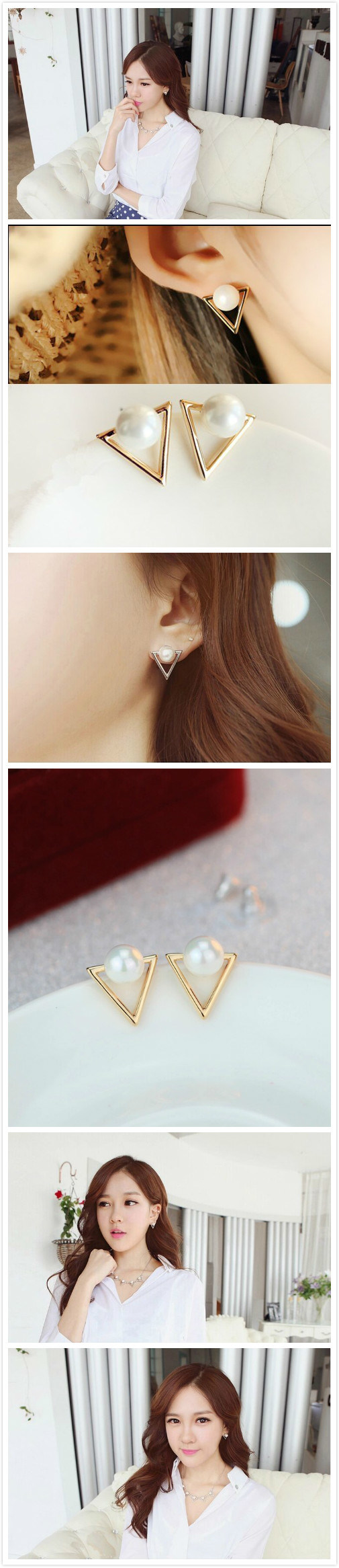 Fashion Personality Geometric Triangle Brincos Oorbellen Simulated Pearl Stud Earrings