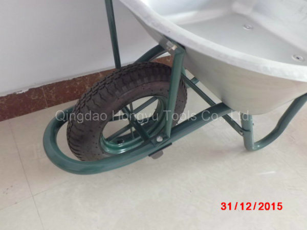 Green Color Galvanized Metal Tray Rubber Wheel Barrows