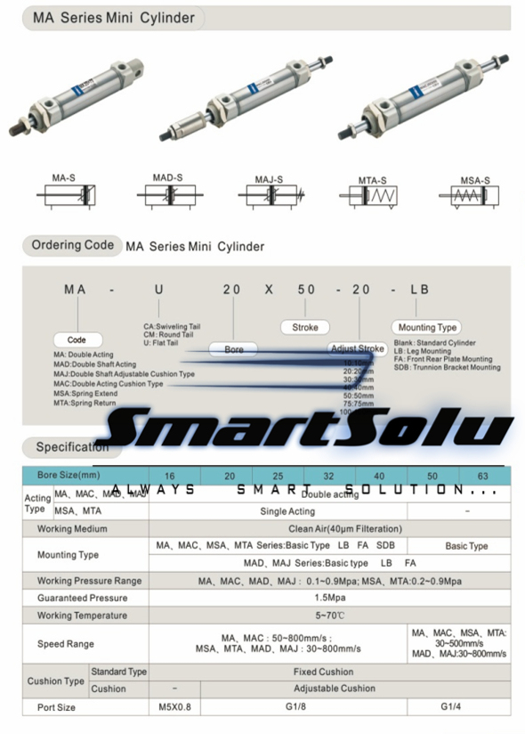 Ma Series Mta Spring Return Mini Stainless Steel Pneumatic Cylinder