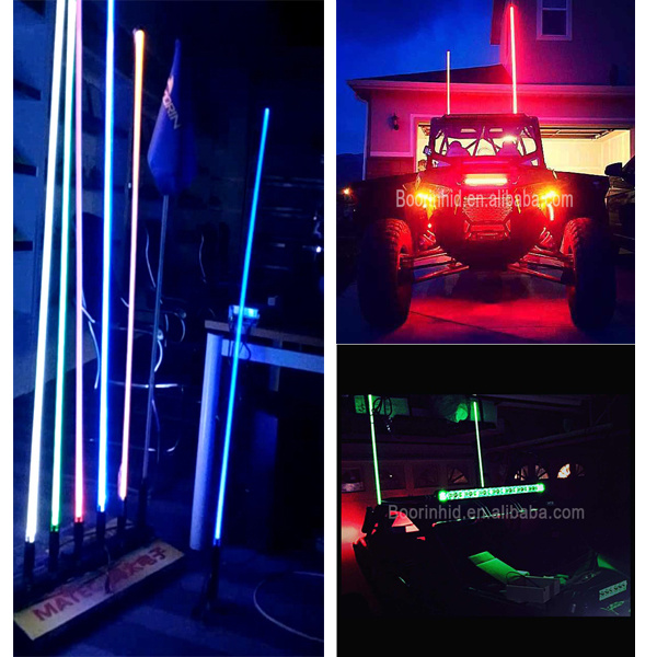 12V RGB Whips LED Light with Fiber Optic Pole Atu UTV Trucks Yellow White LED Antenna Whip Sand Car