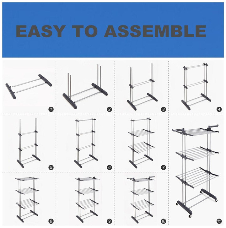 Clothes Drying Rack with Big Diameter Carbon Steel Tube and Premium ABS Plastic (JP-CR300W)