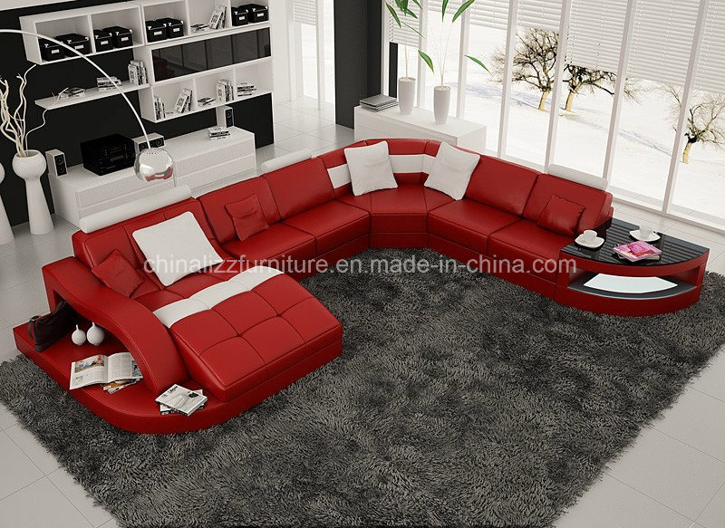 Contemporary U Shape Leather Sofa with Side Table (Lz2217)