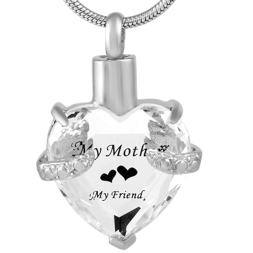 Stainless Steel Pet/Human Memorial Urn Clear Crystal Cremation Pendant Necklace